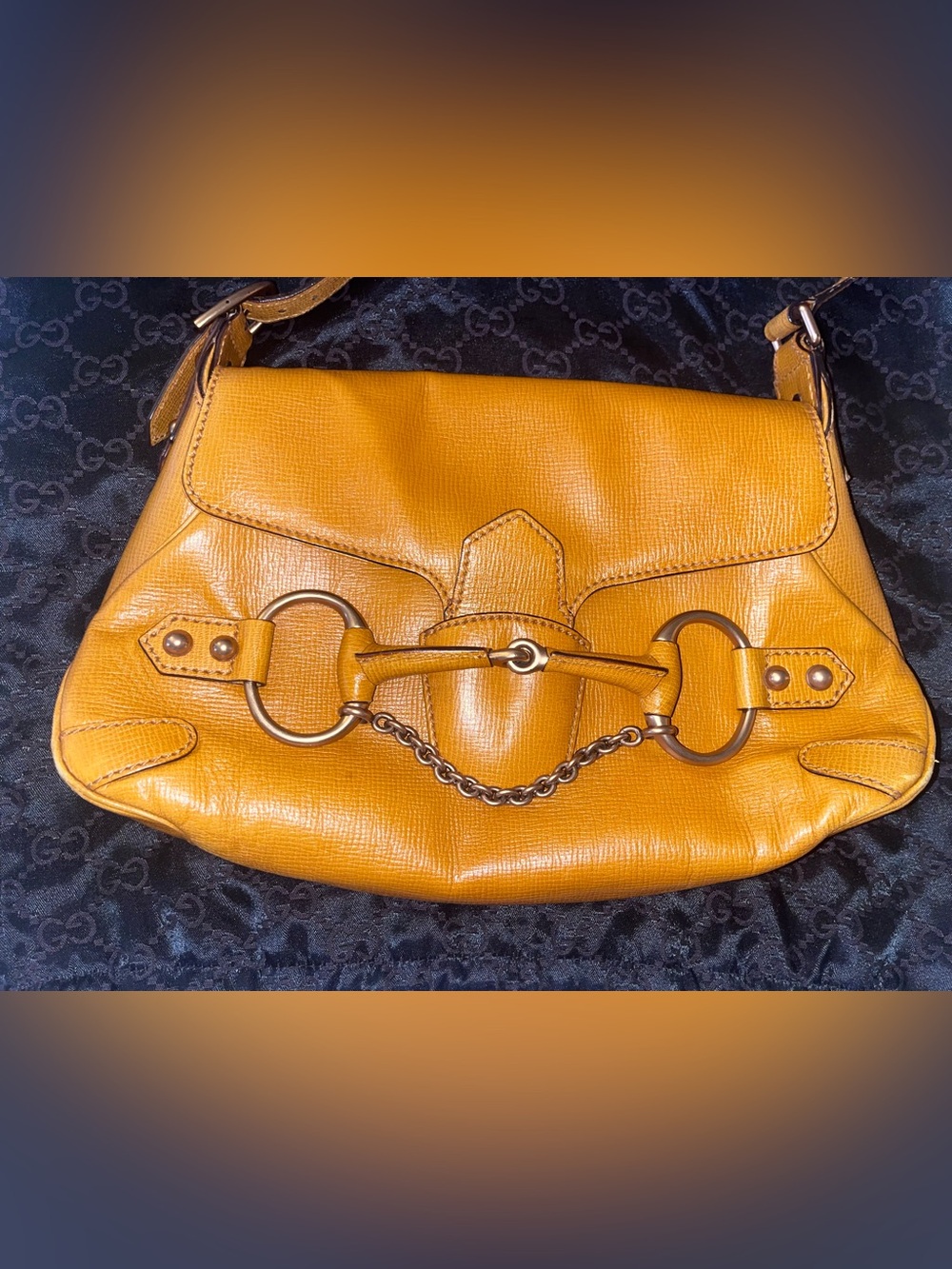 Gucci Yellow Mustard Leather Shoulder Bag with Horsebit Detail